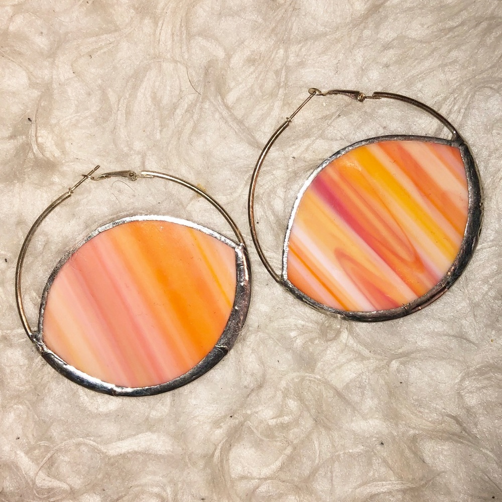 🍊Orange Stained Glass hoop earrings🍊